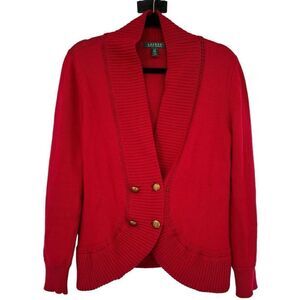 Lauren Ralph Lauren Vintage Chunky Cardigan Grandpa Sweater Red Large